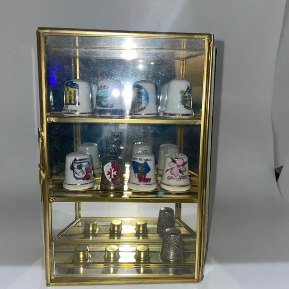 Brass display thimble curio cabinet Storage & Organization